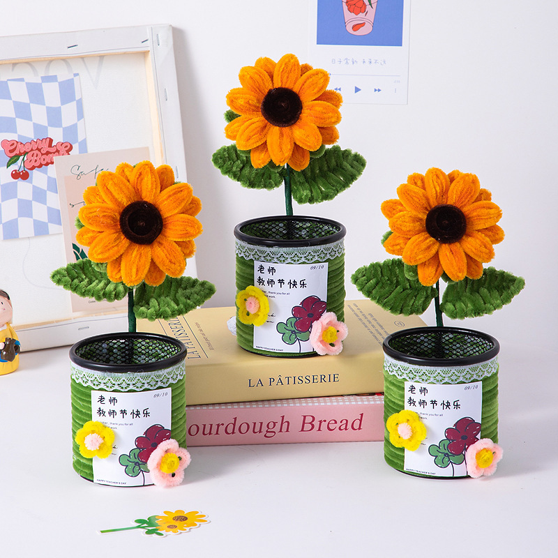 教師の日ギフト手作り diy ひまわり花束ペンホルダー装飾品デスクトップストレージ幼稚園ギフト教師のため|undefined
