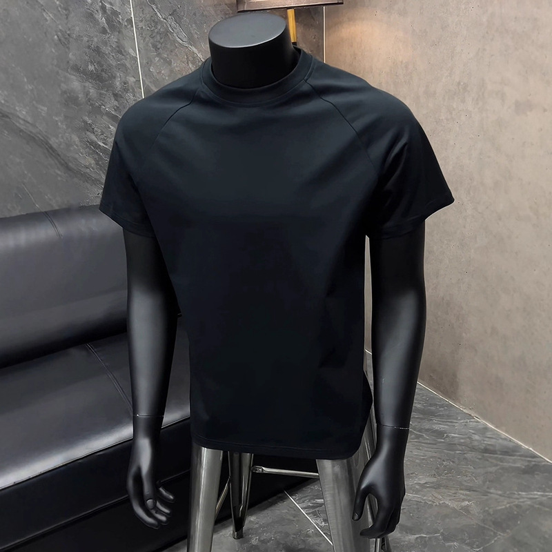 Pure Black Right Shoulder Solona T-Shirt Men's Summer Cotton Short-Sleeved Inner Elastic Heavy American Fitness Half-Sleeve