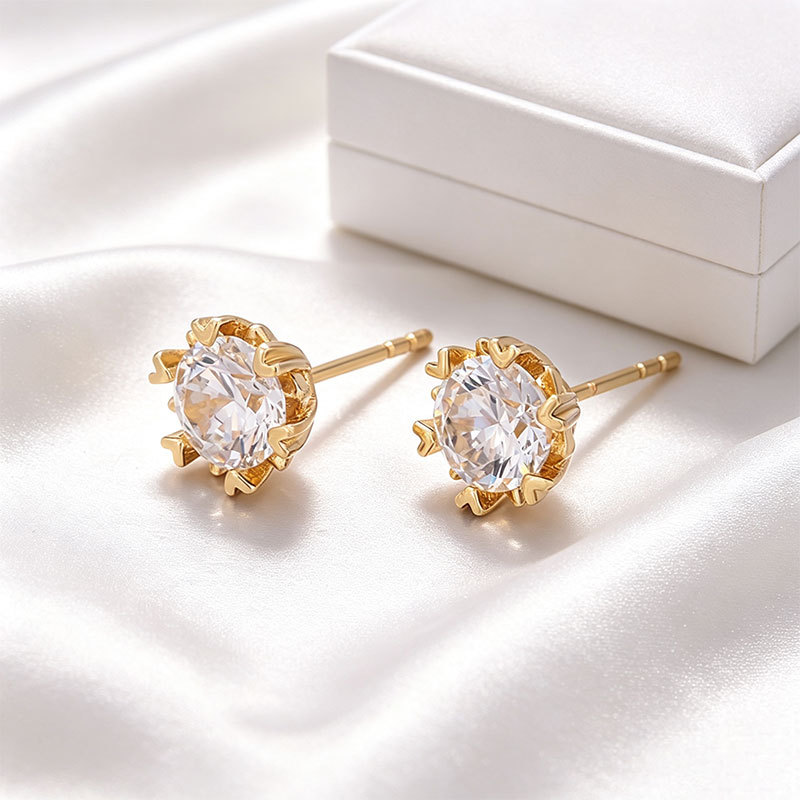 Aretes de Flor con Engaste de Garra de Aleación de Cobre, Galvanizado, para Mujer
