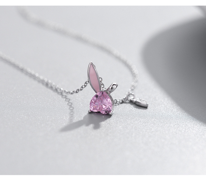 Daily Occasion 925 Sterling Silver Material 925 Sterling Silver Crystal Cable Chain Inlay Rabbit Heart Shape Necklace