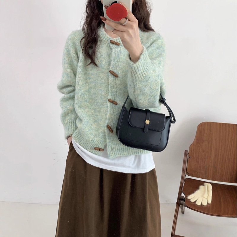 Ashmi Preppy Style Horn Button Soft and Comfortable Korean Style Loose Lazy Style Sweater Jacket Knitted Cardigan for Women Ashmi Preppy Style Horn Button Soft and Comfortable Korean Style Loose Lazy Style Sweater Jacket Knitted Cardigan for Women