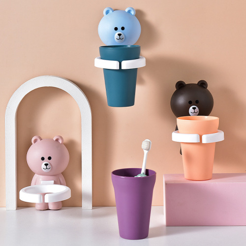 Source factory children's tooth brushing holder baby wall-mounted toothbrush cup toothbrush mouthwash cup cartoon cute tooth cup holder set