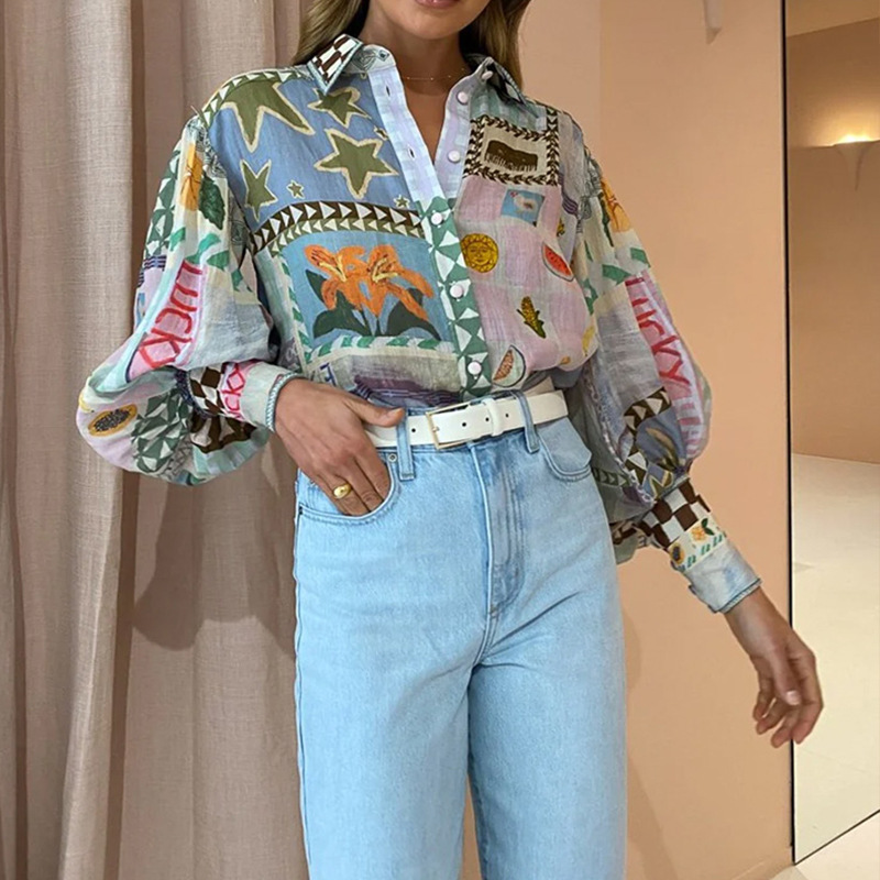 182g Weight Long Sleeve Sleeve Length Wholesale Women's Hawaiian Multicolor Long Sleeve Blouses