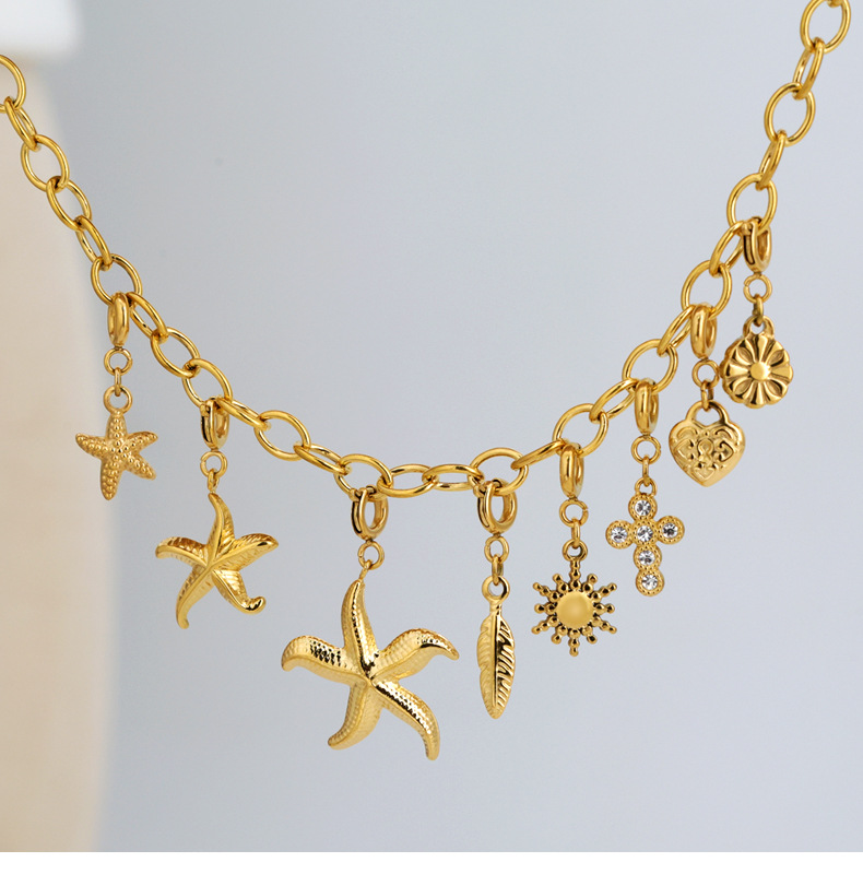 1 Stück Edelstahl 304 Seestern Herzform Anhänger Kette display picture 5