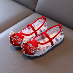 Hanfu Shoes for Girls, Popular Summer Children's Mesh Sandals, Cute Traditional Chinese Style Embroidered Shoes for Girls and Toddlers