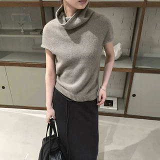 爱与南希十三行2026冬韩系慵懒风羊毛堆堆高领盖肩短袖毛衣05053