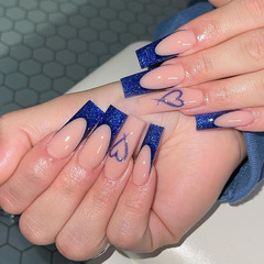 跨境美甲指甲貼愛心閃粉穿戴甲可拆卸指甲貼甲片芭蕾美甲片指甲片