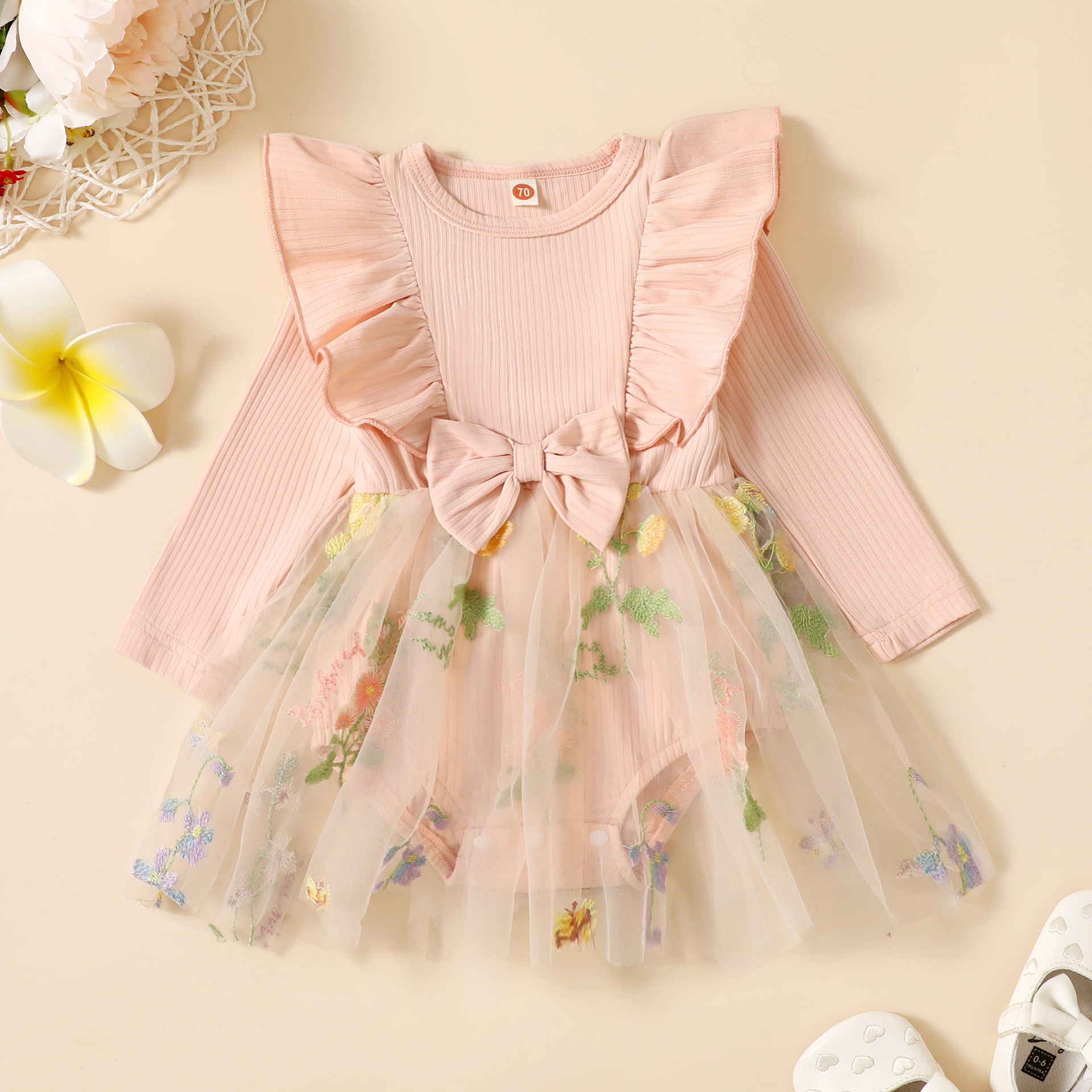 Pit manga larga flor entrepierna falda de gasa