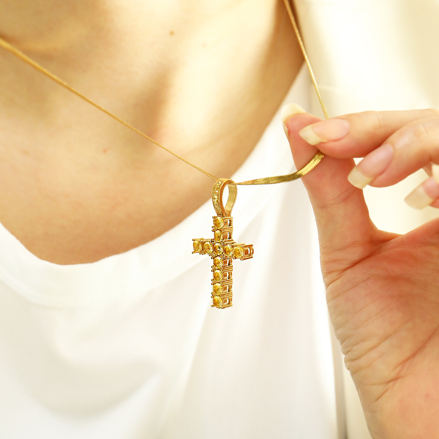 14g Weight Real Gold Plated Plating Material Rhinestones Inlay Material Pendant Necklace Classification 1 Piece Quantity Casual, Daily Occasion 304 Stainless Steel Material Cross Pattern Women's Gender Vintage Style Style Waterproof Non Tarnish, Plating, Inlay Craft Real Gold Plated Cross 304 Stainless Steel Vintage Style Waterproof Non Tarnish Pendant Necklace 9
