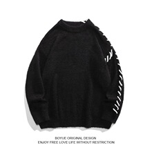 仿貂毛加厚毛衣设计感日系绑绳针织衫秋冬2024新款潮男