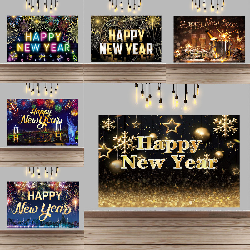 Cross-border Happy New Year Background Banner Christmas Holiday Family Party Decoration Props Portrait Photography Background Cloth