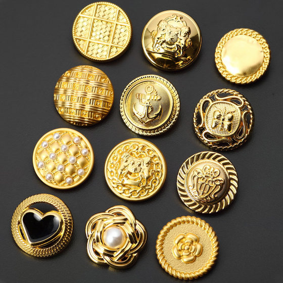 High-grade Metal Men's Suit Button Women's Sweater Coat Vintage Golden Decorative Buckle Round Pearl Button Accessories