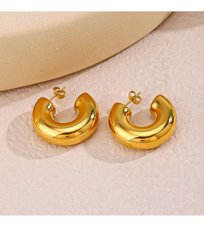 304 Stainless Steel Ear Needle Material 18K Gold Plated Plating Material Ear Studs Classification PVD Coated 18K Gold Plated C Shape 304 Stainless Steel Casual Hip-Hop Waterproof Non Tarnish Ear Studs
