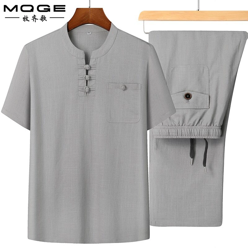 Летний папа костюм мужской футболки с короткими рукавами, хлопок, конопля, летний средний и пожилой дедушка досуг, льняный китайский стиль