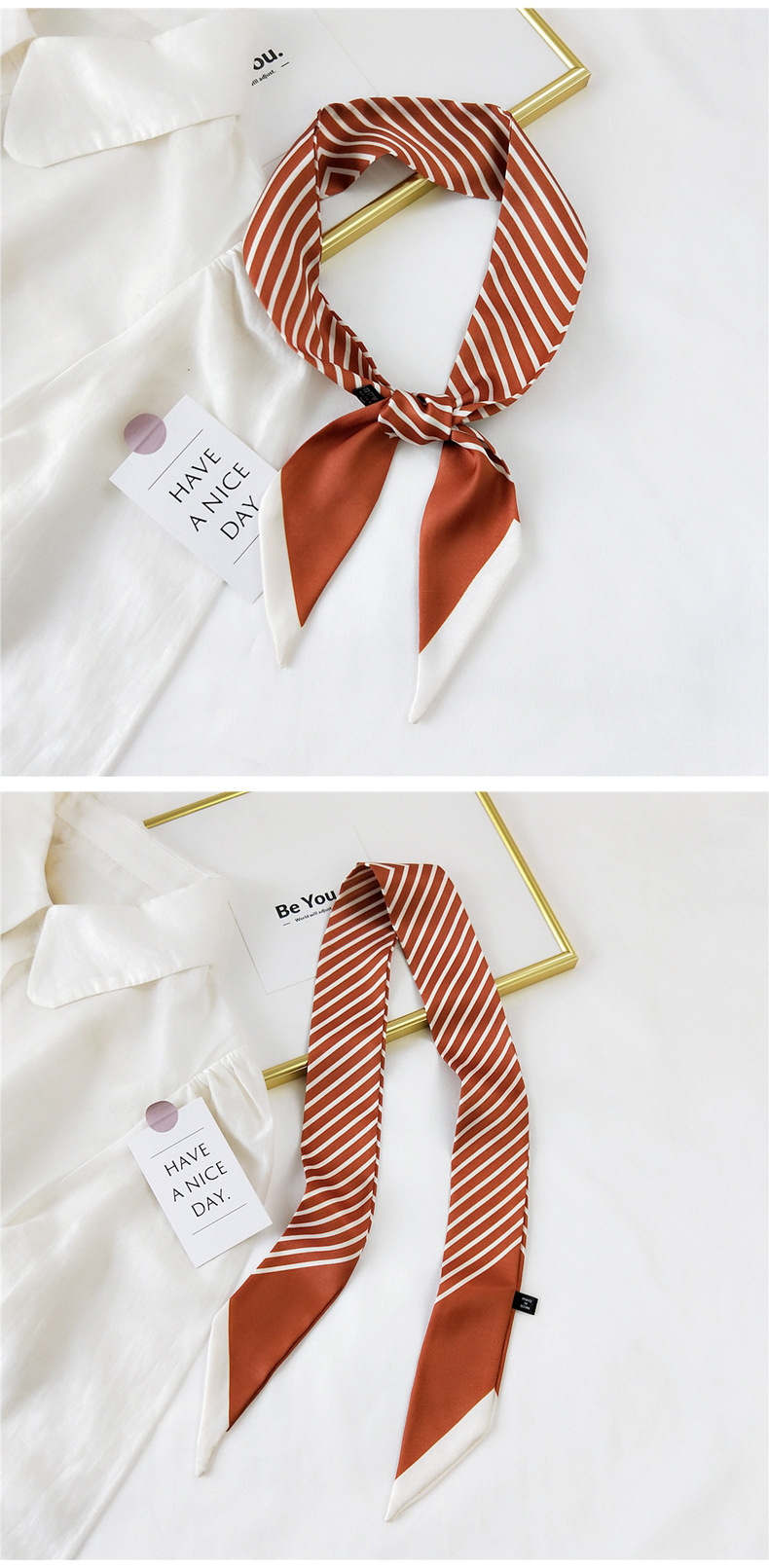 30g Weight Silk Scarf Classification Travel Occasion Unisex Gender Sweet Style Khaki, Grey, Pink, Purple, Red, Green, Blue, Black Color Fashion Streamer Printing Bow Silk Scarf Wholesale 7
