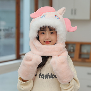 Children's Gloves and Hat Set for Girls, Cute Autumn and Winter Children's Hat, Gloves, and Neck Warmer Three-Piece Set