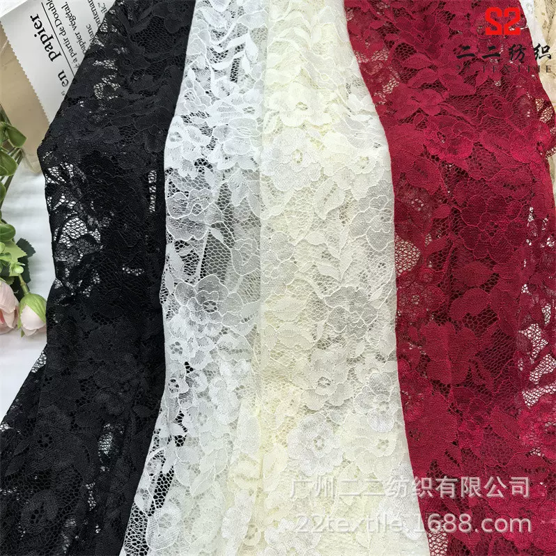 薄蕾丝面料打底性感黑色无弹力蕾丝裙子布料 蕾丝花朵布料布匹