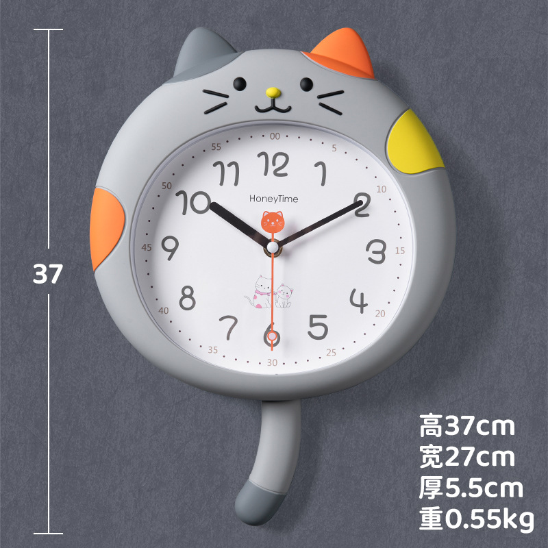 Meow dibujos animados creativo sin perforación sala de estar dormitorio habitación de los niños reloj de jardín de infantes reloj de pared lindo reloj de decoración de moda