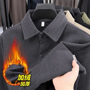 The main push brand real pocket corduroy fleece-lined shirt 2024 autumn and winter new men's one-piece velvet long sleeve coat