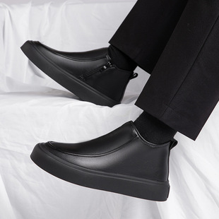 Martin Boots Men's British Style High Top fleece-lined Boots Genuine Leather Cotton Shoes Winter New Thick Sole Chelsea Short Boots