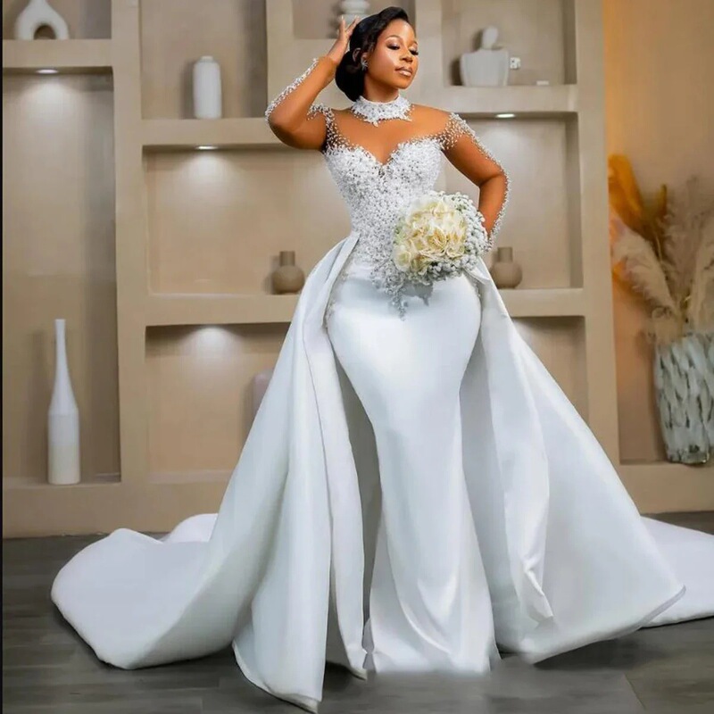 Heavy Beading Sheer Mermaid Wedding Dress with Long Train Satin Main Wedding Gown 2026 Foreign Trade Wedding Dress Manufacturer Supply Heavy Beading Sheer Mermaid Wedding Dress with Long Train Satin Main Wedding Gown 2026 Foreign Trade Wedding Dress Manufacturer Supply