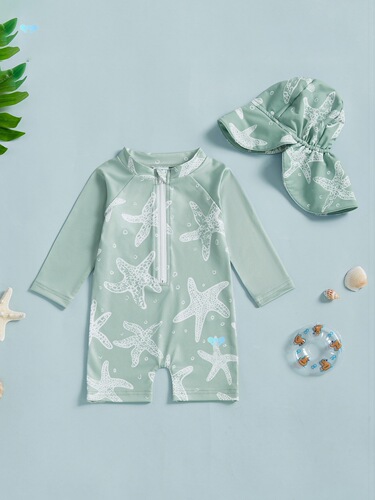 Toddler Boys' Sporty Starfish Print UV Protection Rash Guard