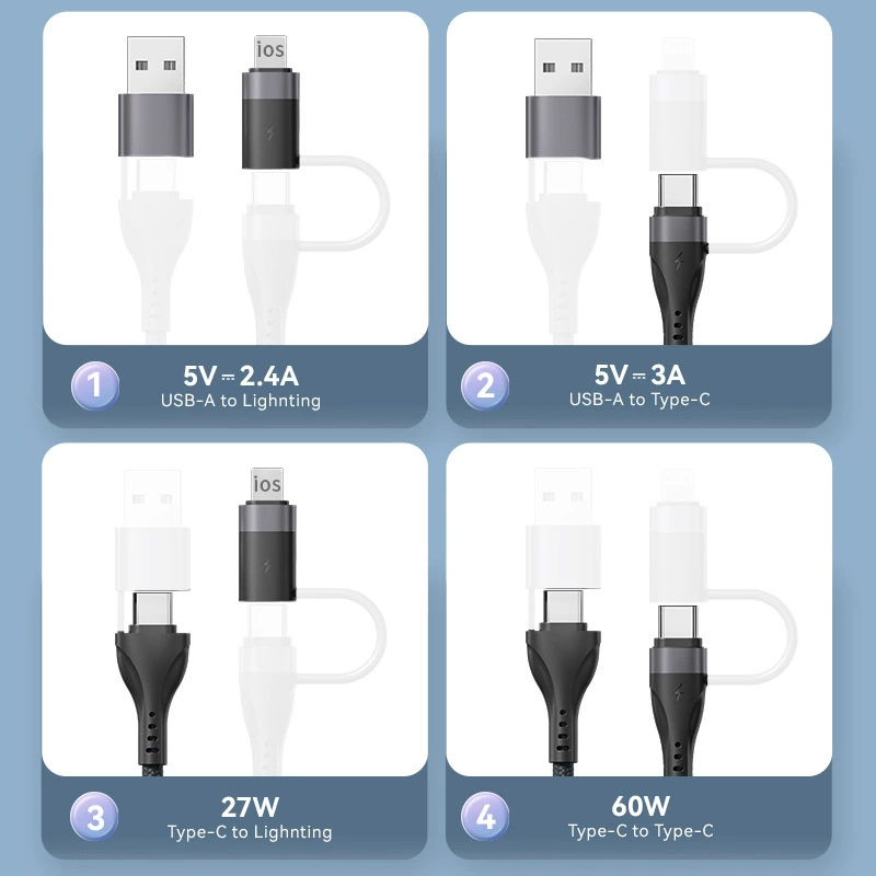 Подходит для Apple PD27W Четыре в одном Huawei 66W Многофункциональный двойной Type-C сверхбыстрая зарядка и кабель
