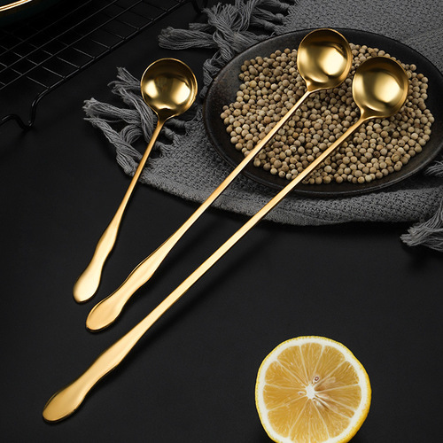 Stainless steel gold long handle gourd seasoning spoon seasoning mixing spoon milk tea milk powder spoon coffee spoon sauce spoon