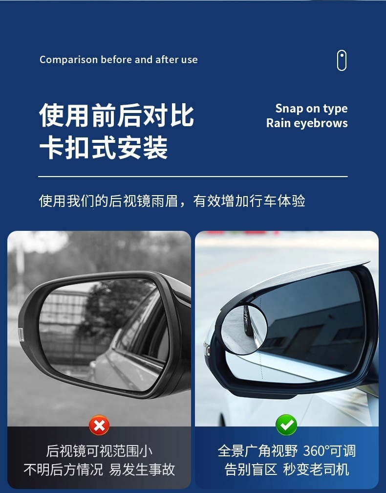Car Rearview Mirror Rain Shield Carbon Fiber Small Round Mirror Integrated Reflector Rotating Blind Spot Mirror Reversing Mirror Rain Shield