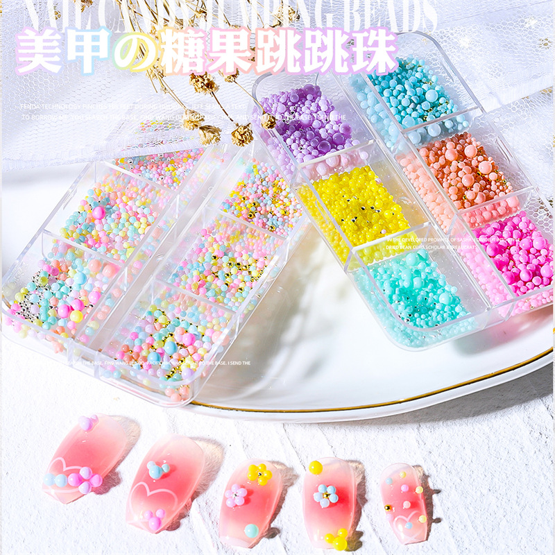 Accesorios de uñas en línea celebridad ins estilo colorido caramelo saltando cuentas macaron decoraciones de uñas de colores 6 cuadrícula mixta