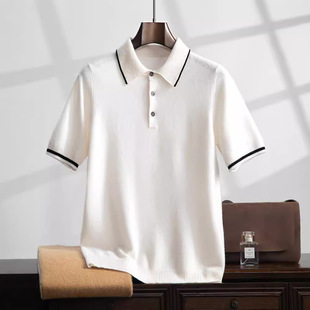 Cashmere Short-Sleeved 25 Spring & Fall New Men's Lapel T-Shirt Knitwear Knitwear Business Casual Half-Sleeved Polo Shirt