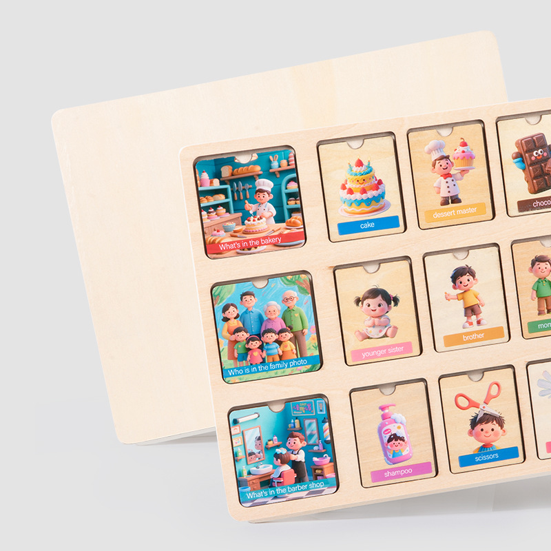 Juguete de aprendizaje de madera de doble cara de Montserrat para niños pequeños cognitivo rompecabezas de pensamiento lógico image 4