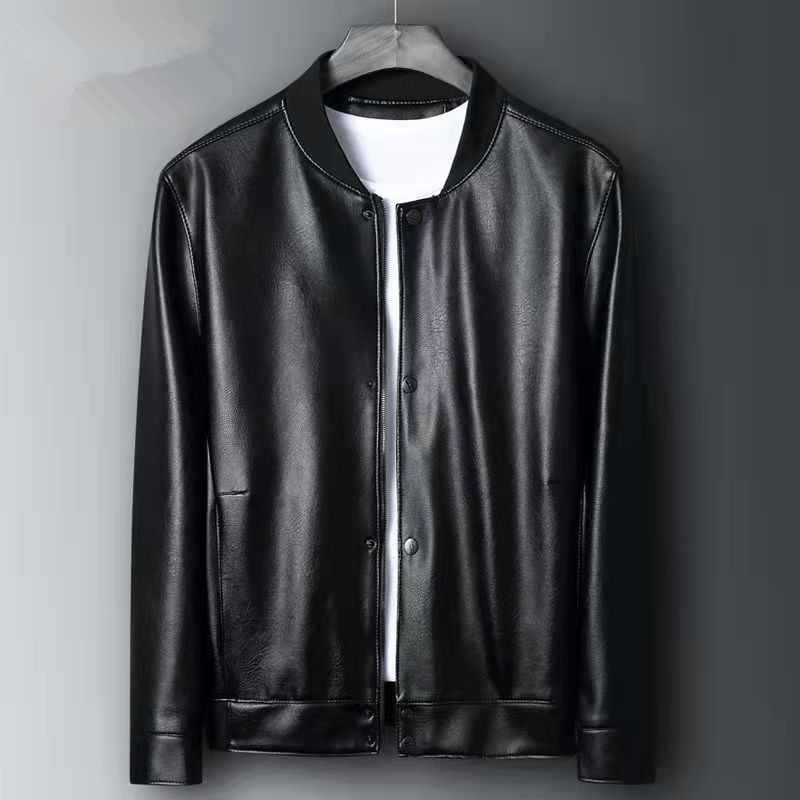新款秋冬加绒加厚立领皮衣男韩版休闲青年夹克衫男保暖帅气外套潮