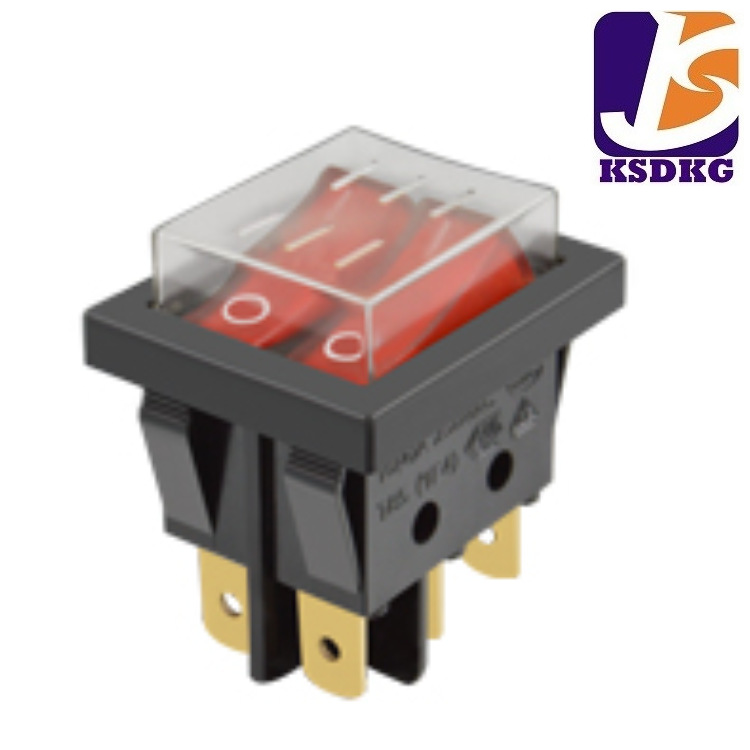 16A 防水帽船型开关 大电流 六档两脚电源开关 双联翘板开关