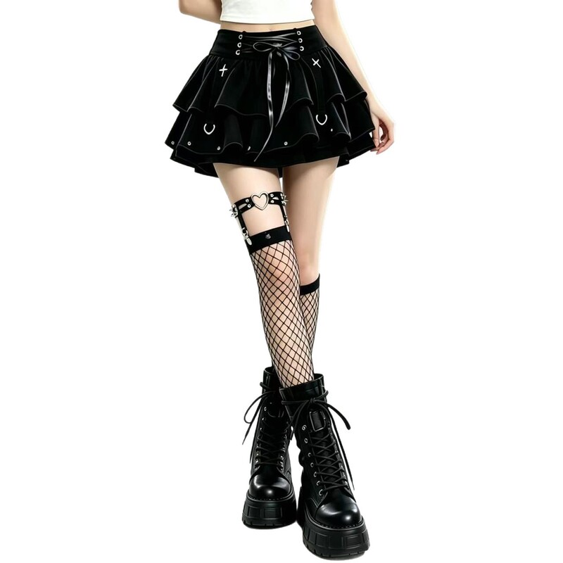 Cross-border black sexy strap puffy cake skirt, summer 2026 new design high-waisted A-line short skirt