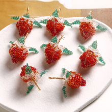 复古港风百搭仿真水果绿叶草莓diy编织串珠发夹发饰耳饰材料批发