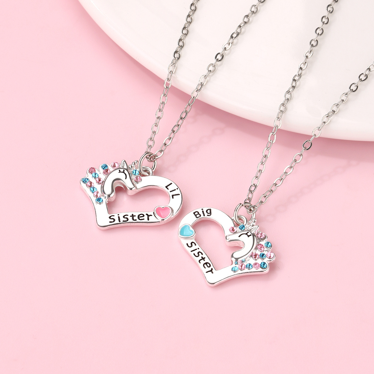 Cute Letter Heart Shape Alloy Inlay Rhinestones Kid'S Pendant Necklace display picture 3