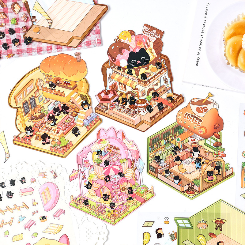 Taller Domi 3D estereoscopio paisajismo pegatinas pet diy creativo miniatura escena pegatinas de dibujos animados puzzle pegatinas impermeables transparentes