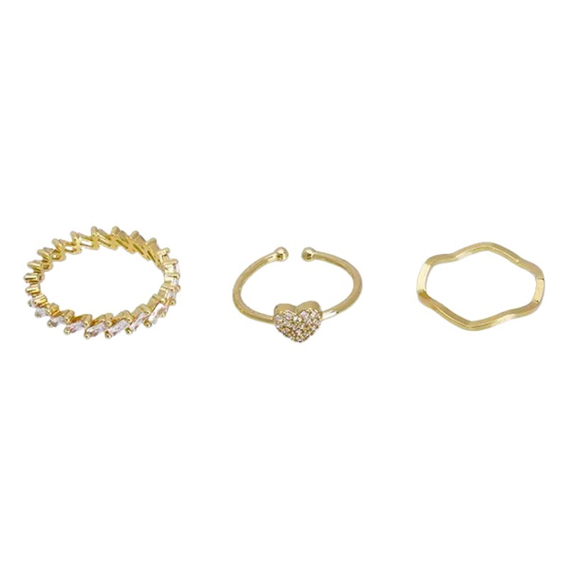 Make your hands look fine ~ three-piece love ring set for women ins light luxury super flash exquisite ring open girl temperament