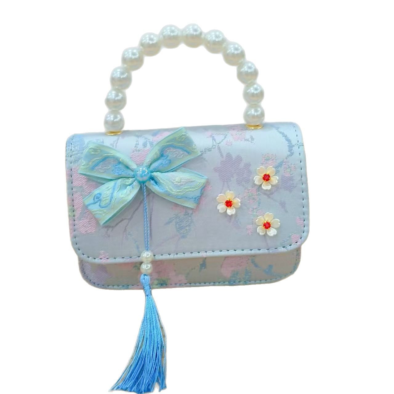 Hermoso bolso de arco de perla para niños nuevo estilo antiguo bolso de borda de color extranjero bolso de hombro con diamantes