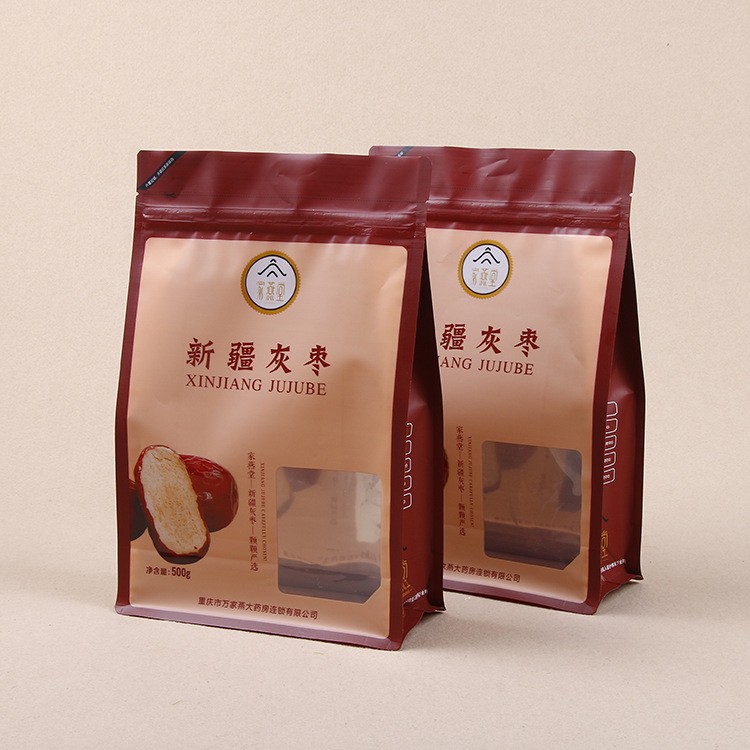 红灰枣塑料包装袋八边封饼干拉链平底铝箔密封包装休闲零食自立袋