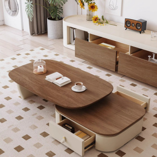 TV Cabinet Coffee Table Combination Antique Light Luxury High-end Living Room Household Floor Cabinet Storage Telescopic TV Cabinet