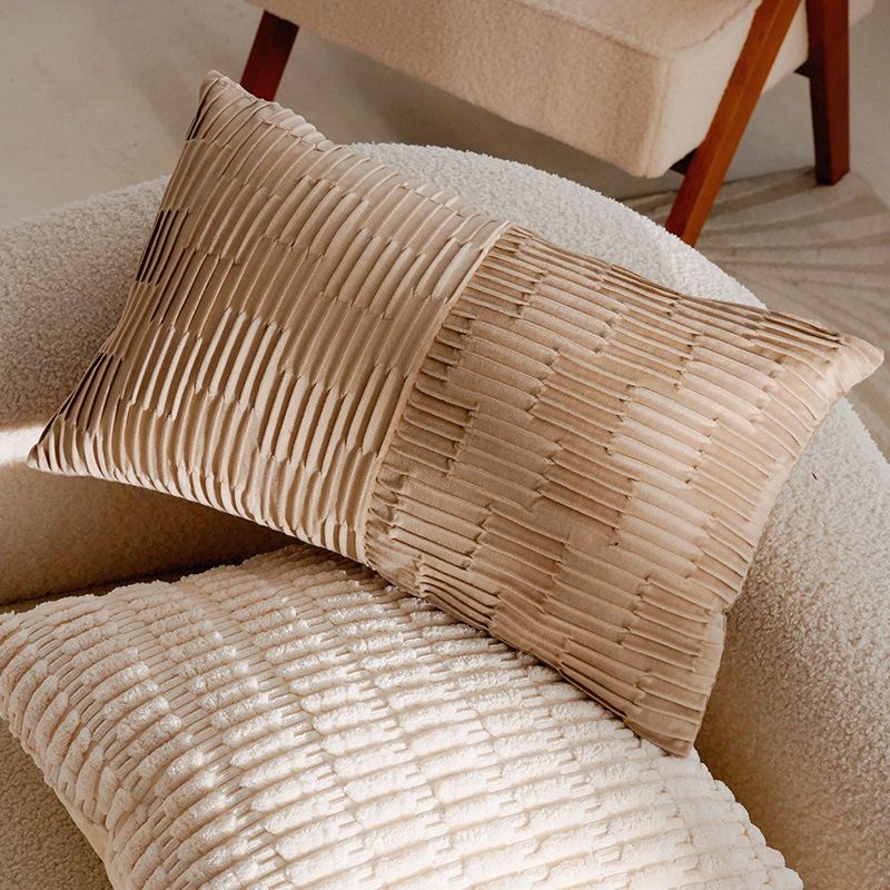 Caqui con costuras bidireccionales, pliegues verticales, funda de almohada rectangular de 30x50cm