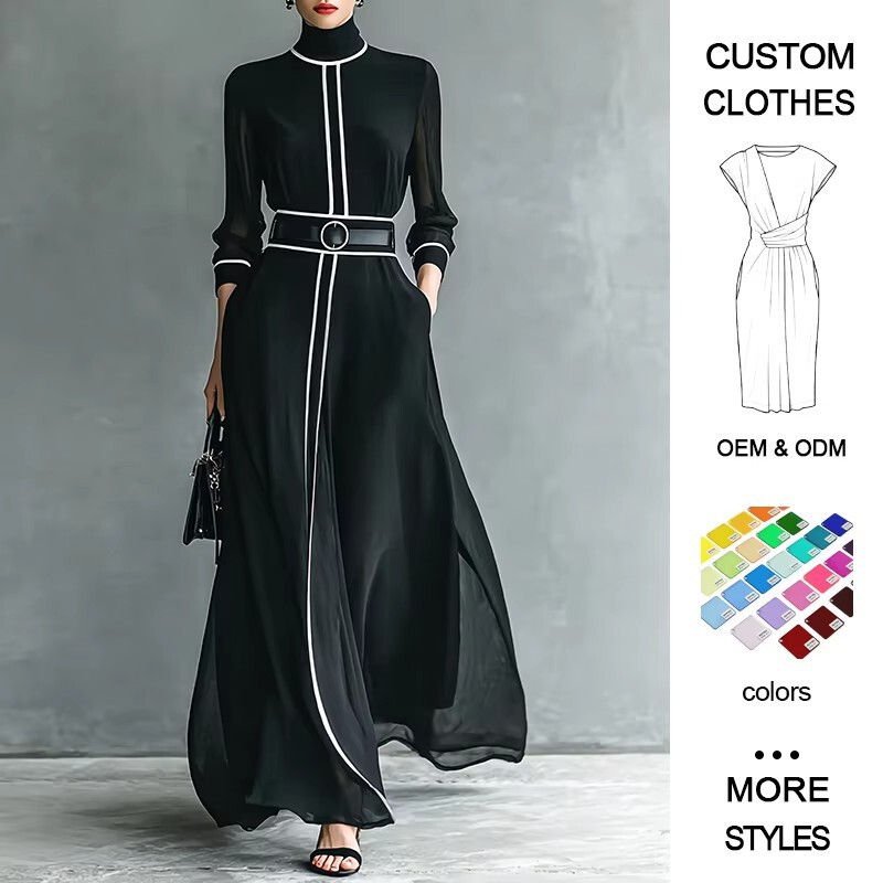 Vintage High Neck Solid Color Chiffon Long Dress High Waist Robe Women's Long Dress Summer Tank Dress Vintage High Neck Solid Color Chiffon Long Dress High Waist Robe Women's Long Dress Summer Tank Dress
