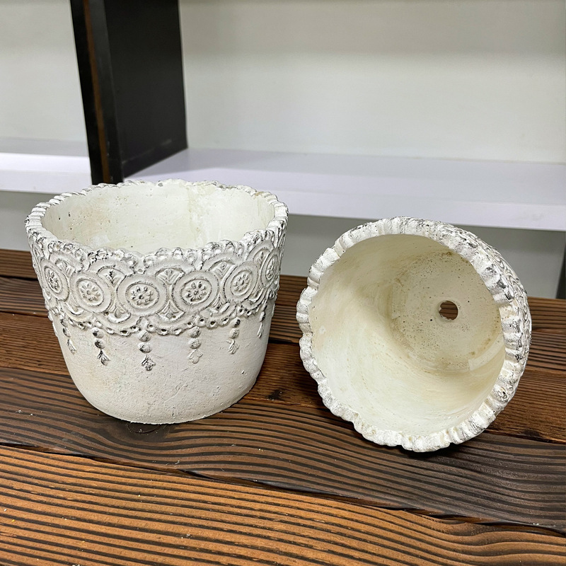 多肉植物拼盘花盆田园清新水泥复古花盆蕾丝边居家园艺用品组合盆|undefined
