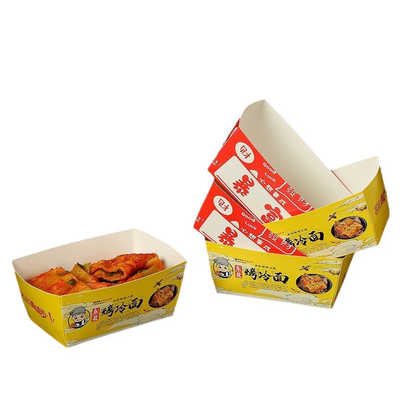 En stock sin descuento Noreste fideos fríos horneados caja de embalaje puesto comercial desechable cadena frita caja de aperitivos para llevar caja de embalaje