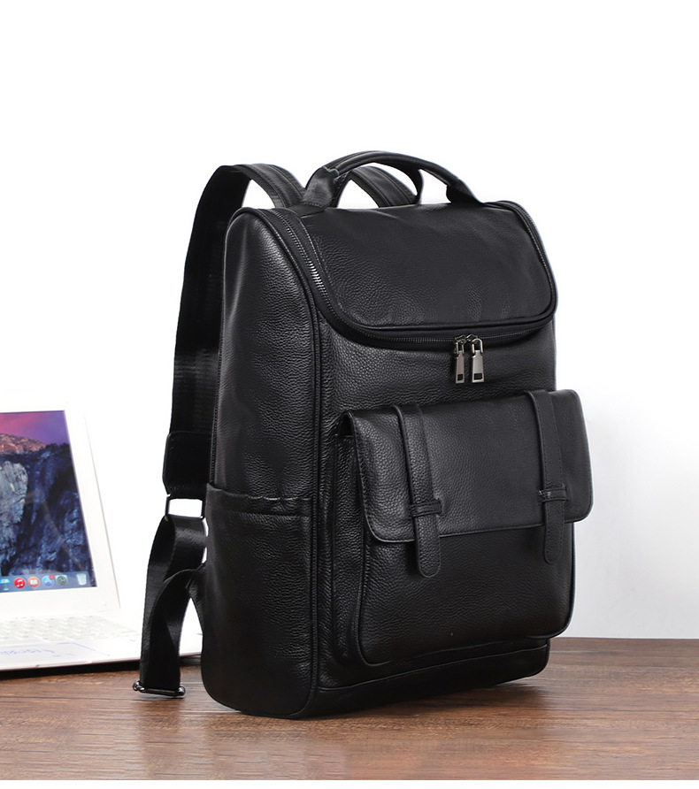 Ba lô da bò lớp đầu da thật 42×15×30 cm, túi đựng laptop dung lượng lớn đa năng đi du lịch ngoài trời — Màu đen chi tiết 4