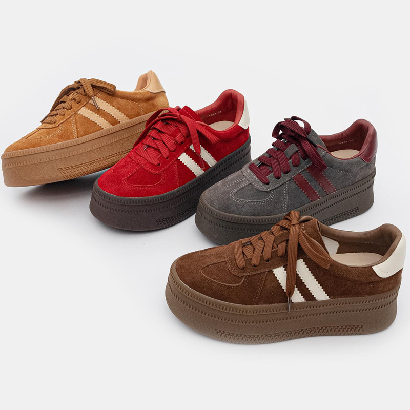 Genuine Leather Maillard Retro German Training Shoes 2025 Autumn New Ankora Red Korean Style Sports Casual Thick-Soled Sneakers