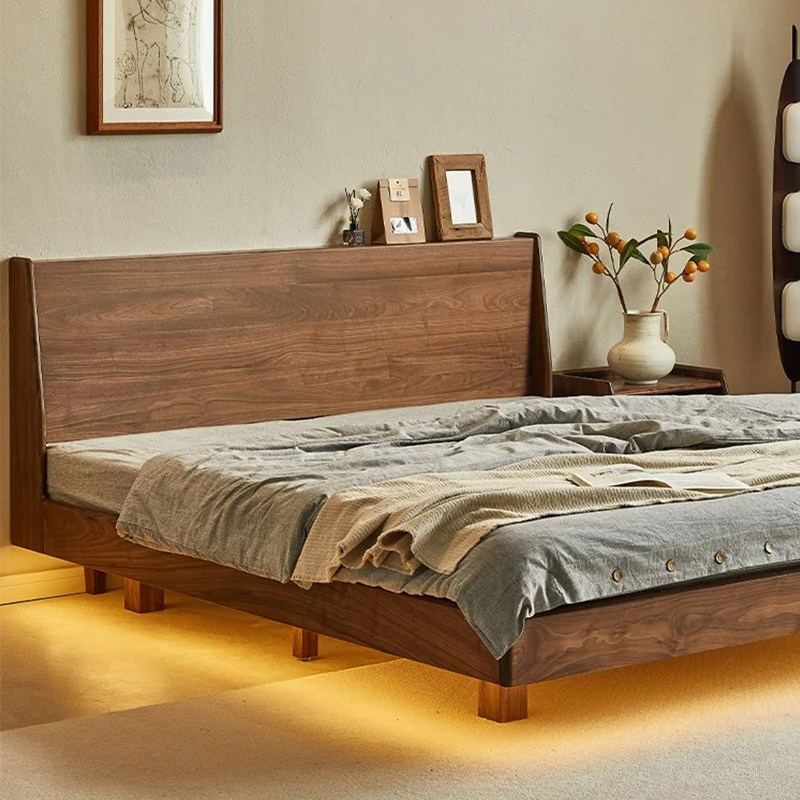 New Chinese-Style Modern 1.8m Wedding Bed, North American Black Walnut Wood Villa Double Bed, Nordic Simple and Light Luxury Master Bedroom Bed New Chinese-Style Modern 1.8m Wedding Bed, North American Black Walnut Wood Villa Double Bed, Nordic Simple and Light Luxury Master Bedroom Bed