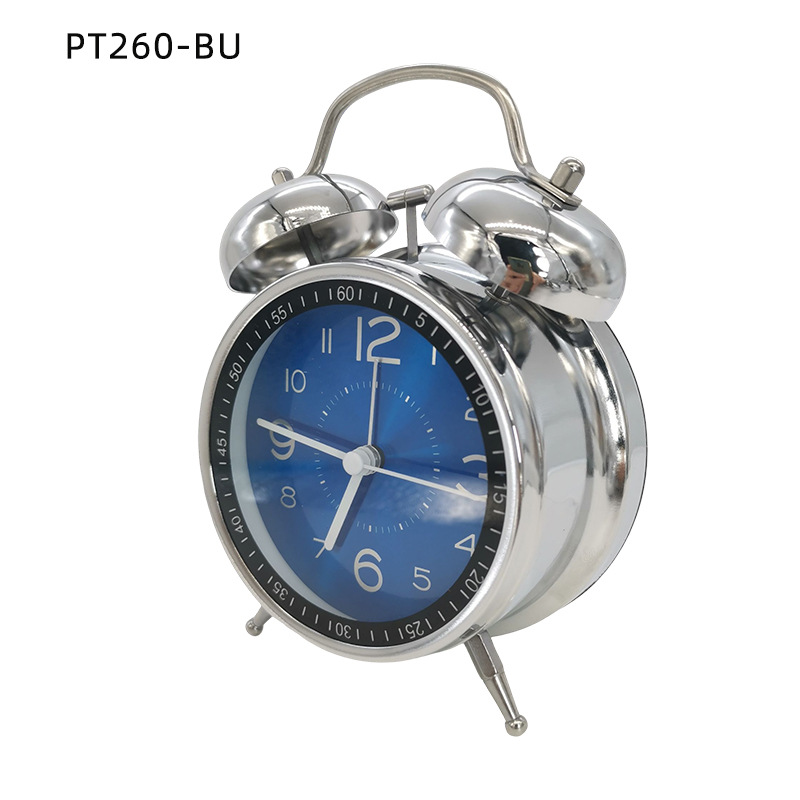 4 pulgadas de pantalla de seda de vidrio escala galvanoplastia metal doble campana alarma reloj mudo superficie metálica con luz